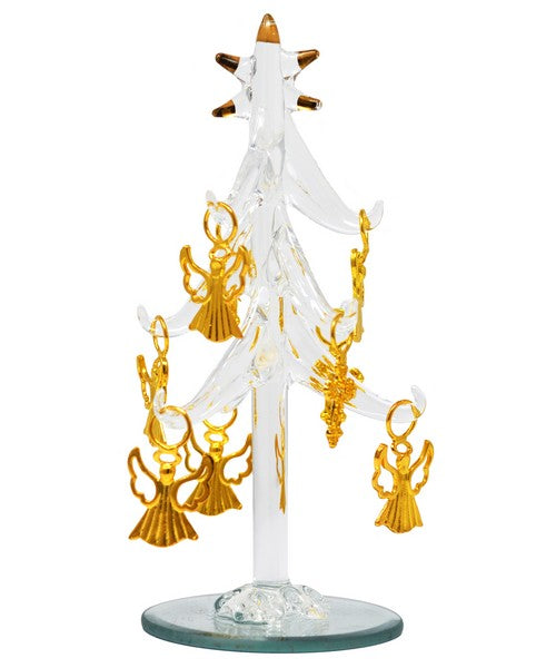 Glass Christmas Tree with Angel and Cross Ornaments