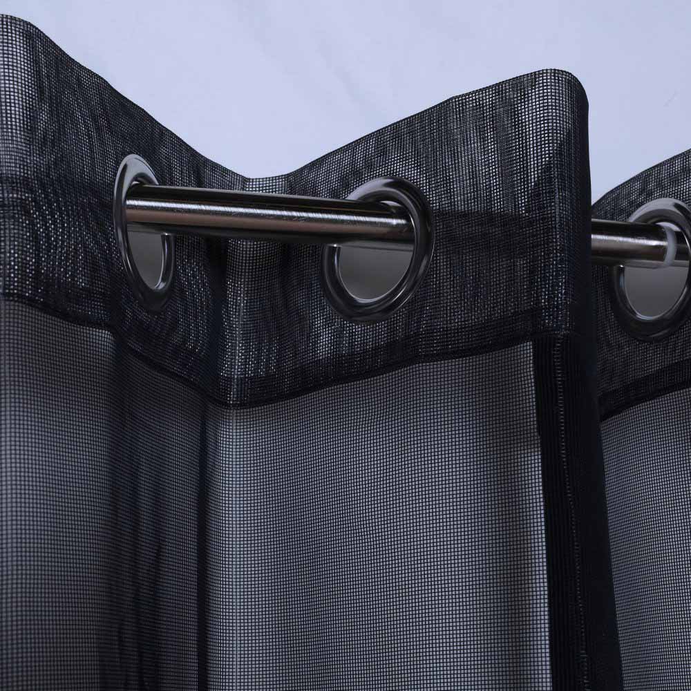 Up close shot of Black No Se-em Grommet Top Outdoor Panel fabric and grommets