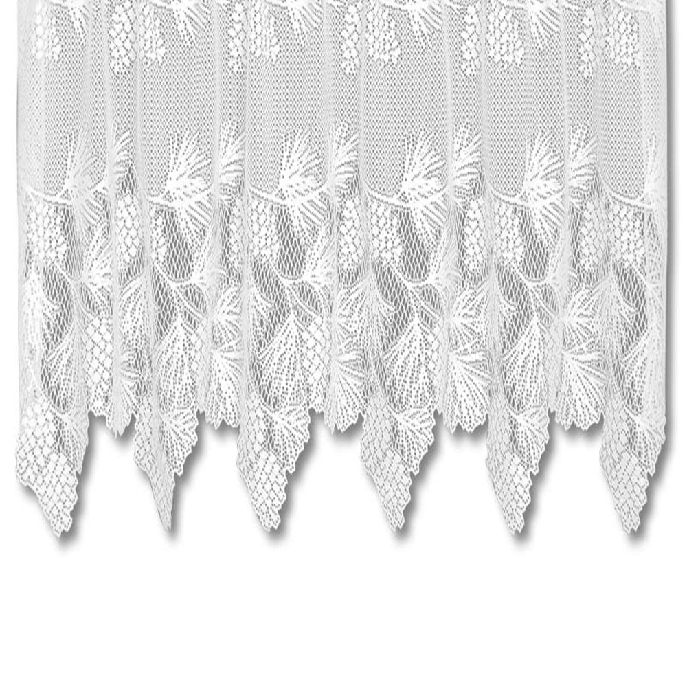 Closeup of Heritage Lace Woodland Kitchen Valance fabric and scallop and fringe